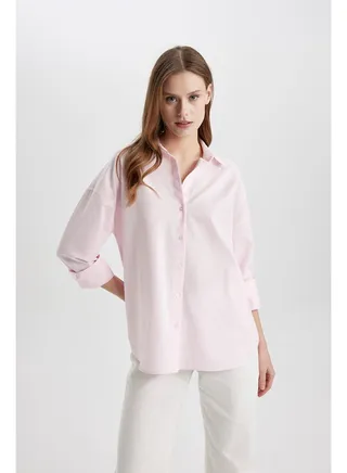 Woman Oversize Fit Woven Long Sleeve Shirt 
