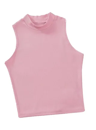 Ribbed knit Crop Top - Sleevles Tank Top Mock Neck - For Women 