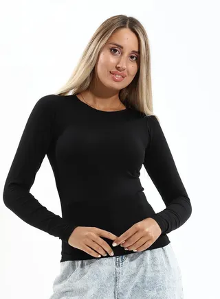Basic Round Neck Full Sleeves -  Black 