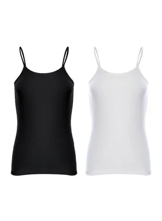 Bundle Of Two Spaghetti Sleeves Plain Tank Tops Black/White 