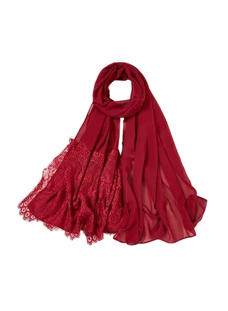 Lace Stitching Chiffon Scarf Red 