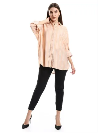 Pale Simon & White Round Hem Turn Down Collar Shirt_Orange 