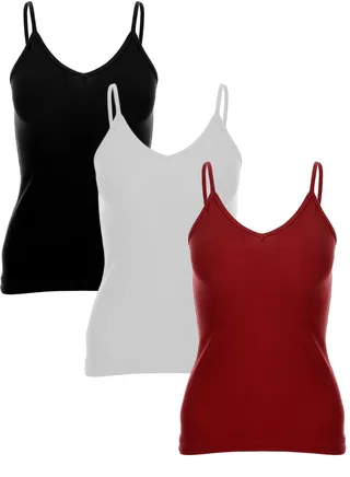 Bundle Of Three Cotton Stretch Plain Spaghetti Tops V-NECK 