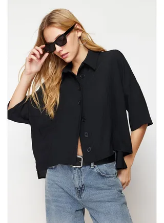Black Oversize/Wide Fit Woven Shirt TWOSS20GO0381 