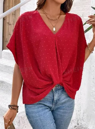 SHEIN VCAY Women's Twisted Knot Loose Fit Shirt 