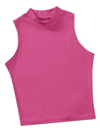 Ribbed knit Crop Top - Sleevles Tank Top Mock Neck - For Women 