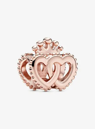 Pandora Moments Interlocked Crowned Hearts 14k Rose Gold Plated Charm 787670 