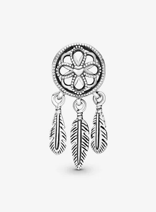 Pandora Women's 925 Silver Hollow Heart and Three Piece Hanging Feather Dream Catcher Strap 797200 