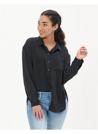AE Oversized Silk Button-Up Shirt 