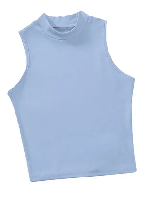 Ribbed knit Crop Top - Sleevles Tank Top Mock Neck - For Women 