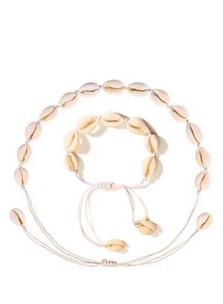 2 Piece Shell Necklace Bracelet, Beaded Sea Shell Set Beach Party Jewelry Women Men'S Jewelry Natural Shell Earrings 