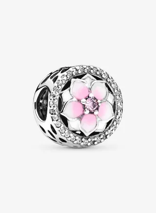Magnolia Heart Silver Charm for Pandora Moments Women's Bracelet 792085PCZ 