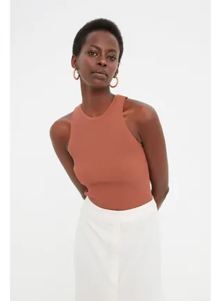 Brown Corded Knit Blouse 
