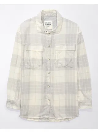AE Oversized Long-Sleeve Plaid Button-Up Shirt 