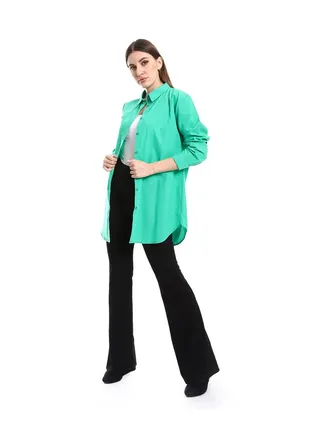Long Sleeves Solid Poplin Buttons Shirt _ Green 
