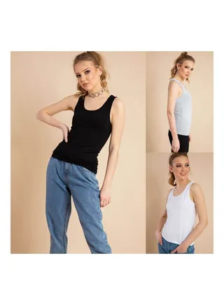 Bundle Of Three Plain Tank Tops Multicolour 