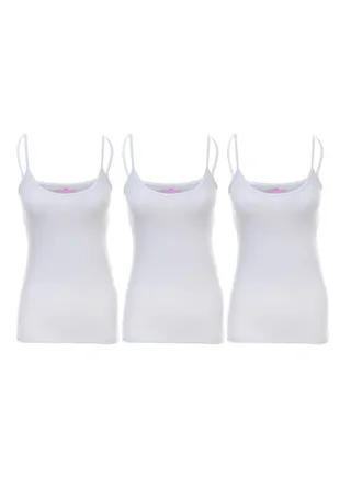 Mesery Bundle Of Three Cotton Stretch Plain Spaghetti Tops - White 