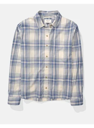 AE Long-Sleeve Plaid Button-Up Shirt 
