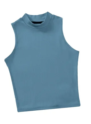 Ribbed knit Crop Top - Sleevles Tank Top Mock Neck - For Women 