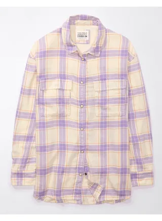 AE Oversized Long-Sleeve Plaid Button-Up Shirt 