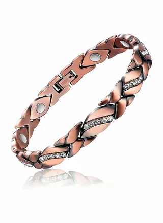 Copper Bracelet for Women Magnetic Arthritis Therapy Bracelets for Pain Crystal Link Chain Charm Jewelry Gift 3500 Gauss Magnets with Adjust Tool 