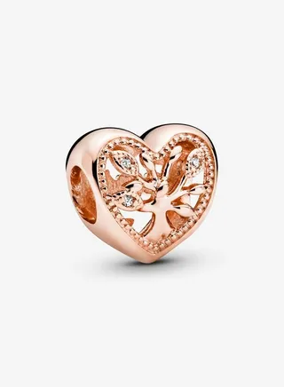 Pandora Moments Women's 14k Rose Gold-Plated Openwork Family Tree Heart Bracelet Charm 