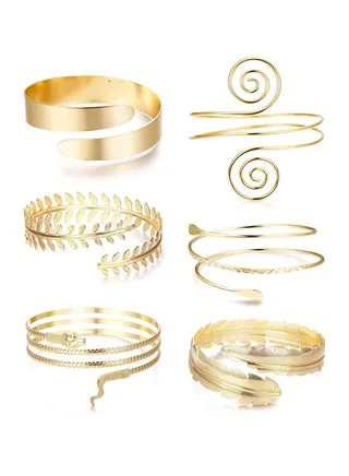 SYOSI 6Pcs Gold Arm Cuff Upper Arm Band, Cuff Bangle Bracelet for Women Minimalist, Simple Snake Armlet Armband Set, Adjustable Arm Cuffs Greek Costume Wedding Accessories Jewelry 