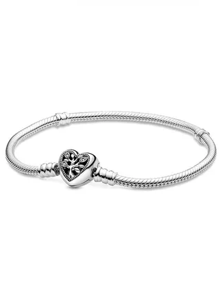 PANDORA Moments Family Tree Heart Clasp Snake Chain Bracelet 598827C01 