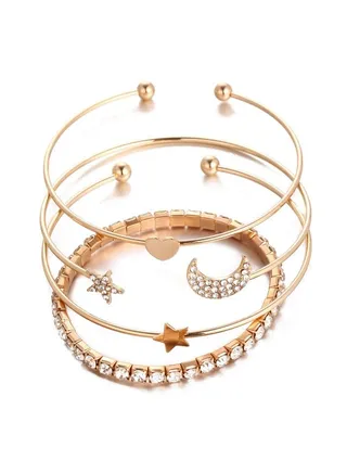 Goolsky 4-Piece Life Dainty Gold Bracelets for Women Stackable Bracelets Set Cubic Zirconia Layered Cuff Bangle Chain Bracelets for Women Girls 