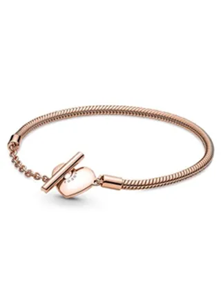 Pandora Moments heart-shaped T-clasp snakebone chain bracelet 