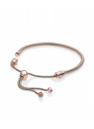 Pandora Moments Cubic Zirconia Pink Peach Blossom Snake Chain Bracelet for Women 588093NCCMX 