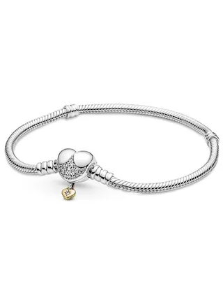 Pandora Moments Women's 925 Silver Disney Heart-Shaped Snake Bone Chain Bracelet 569563C01 