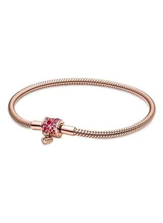 Pandora Rose gold Sparkling hand-painted love heart snake bone chain bracelet 