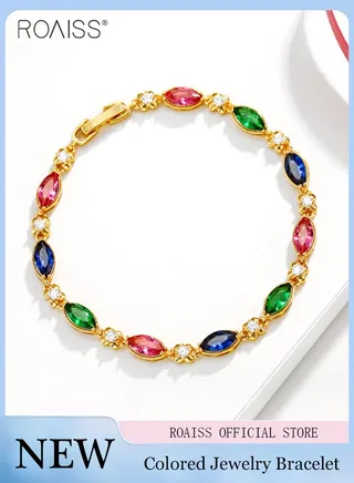 Fashionable And Versatile K Gold Multi-Color Bracelet For Women'S Daily Matching Shiny Jewelry Bracelet 
