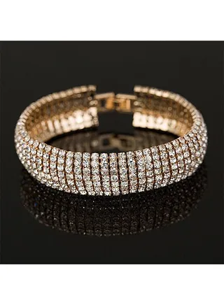 Sparkling Crystal Rhinestones Cluster Cubic Zirconia Pave Wide Gold Color Bangle Bracelet 