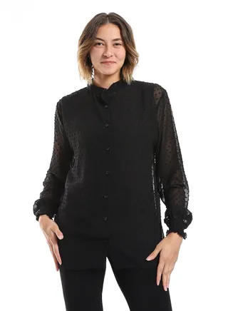 Self-patterned Blouse & Sleeveless Top Set - Black 