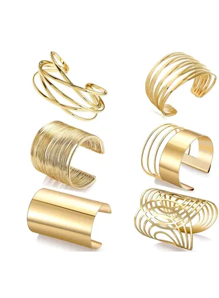 "Wide Wire Bracelets Adjustable Arm Bangle Bracelets Set Multi-layer Cross Gold Wire Bangle Birthday Gifts  for Teen Girls Fashion Jewelry Wrist Arm All Wearable 6PCS" 