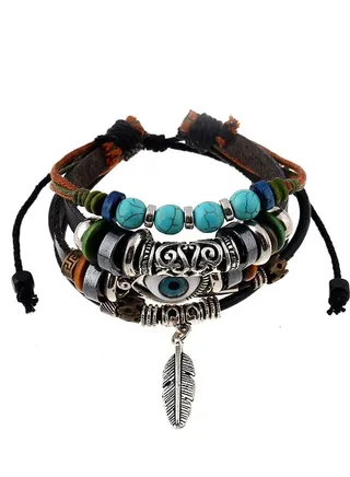 Bracelet, Vintage Boho Chic for Women Men, Vintage Multilayer Adjustable Rope Beaded String Bracelets Handmade Braid Knot Jewelry, Leather Bracelets For Men Boys 