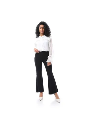 Blouse with Lace up & Sleeveless Top Set - White 