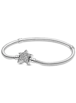 Pandora Moments Women's Cubic Zirconia Star Chain Buckle Snake Bone Chain Bracelet 599639C01 