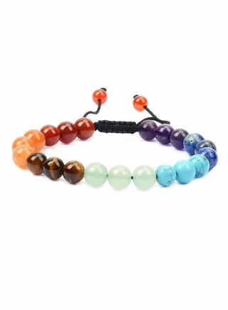 Colorful Beads Bracelet, Adjustable Macrame Bracelets, Stretch Bracelets for Women, Round Chakra Beaded Elastic Bracelets, Natural Healing Power Gemstone Crystal Beads, Unisex, 1 Pcs 