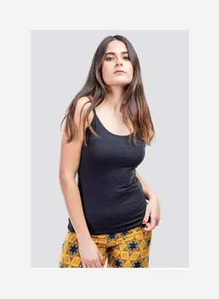 Cotton Stretch Plain Spaghetti Top Black 