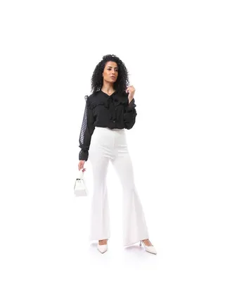 Self-patterned Blouse & Solid Top Set - Black 