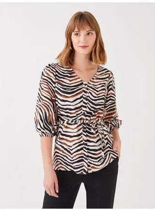 V-Neck Patterned Women's Blouse 