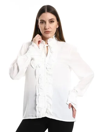 White balloon blouse with front cut 