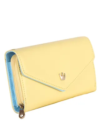 Women PU Leather Zipper Wallet Multi-layer Coin Purse (Yellow) 