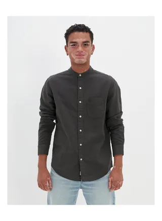 AE Linen Band Collar Button Up Shirt 