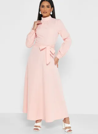 High Neck Tie Detail Dress