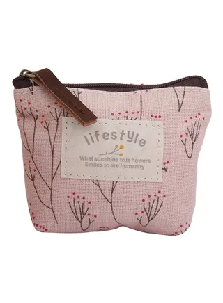 Floral Pattern Canvas Coin Purse Pink 