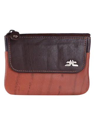 Laveri Leather Coin Purse With Key Chain Rust And Dark Brown 